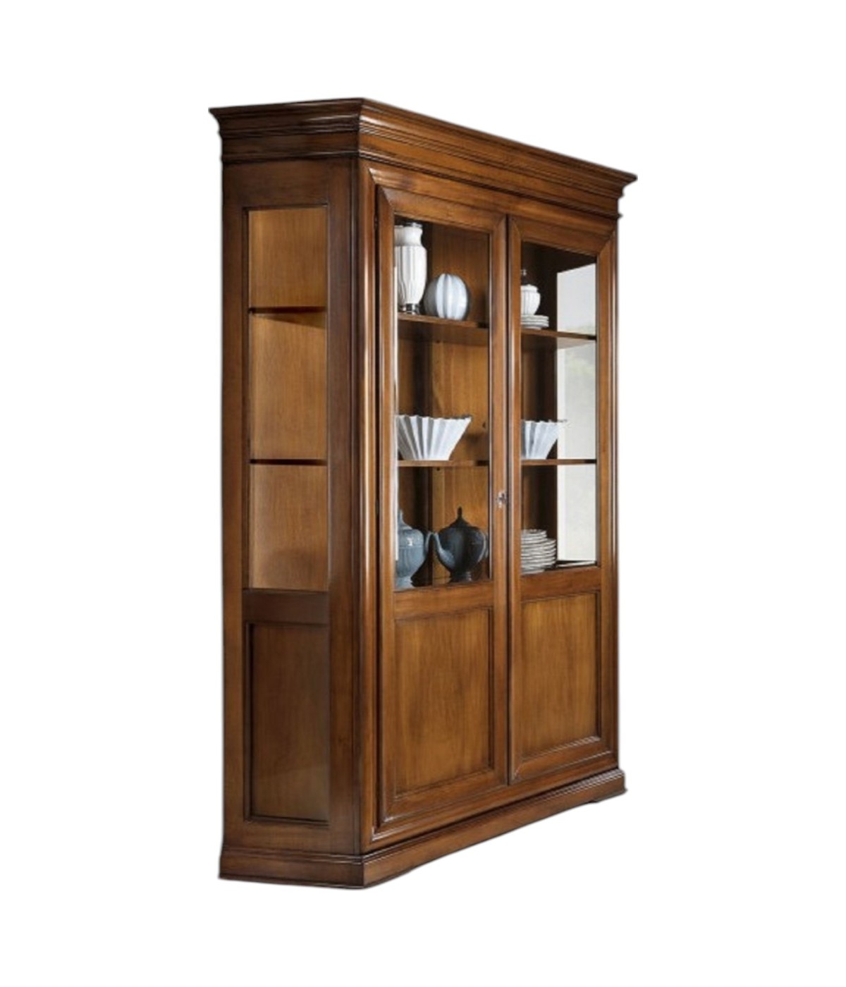 MOBILI 2G - VETRINA 2 PORTE IN LEGNO TINTA NOCE L.145 x P.50 H.215