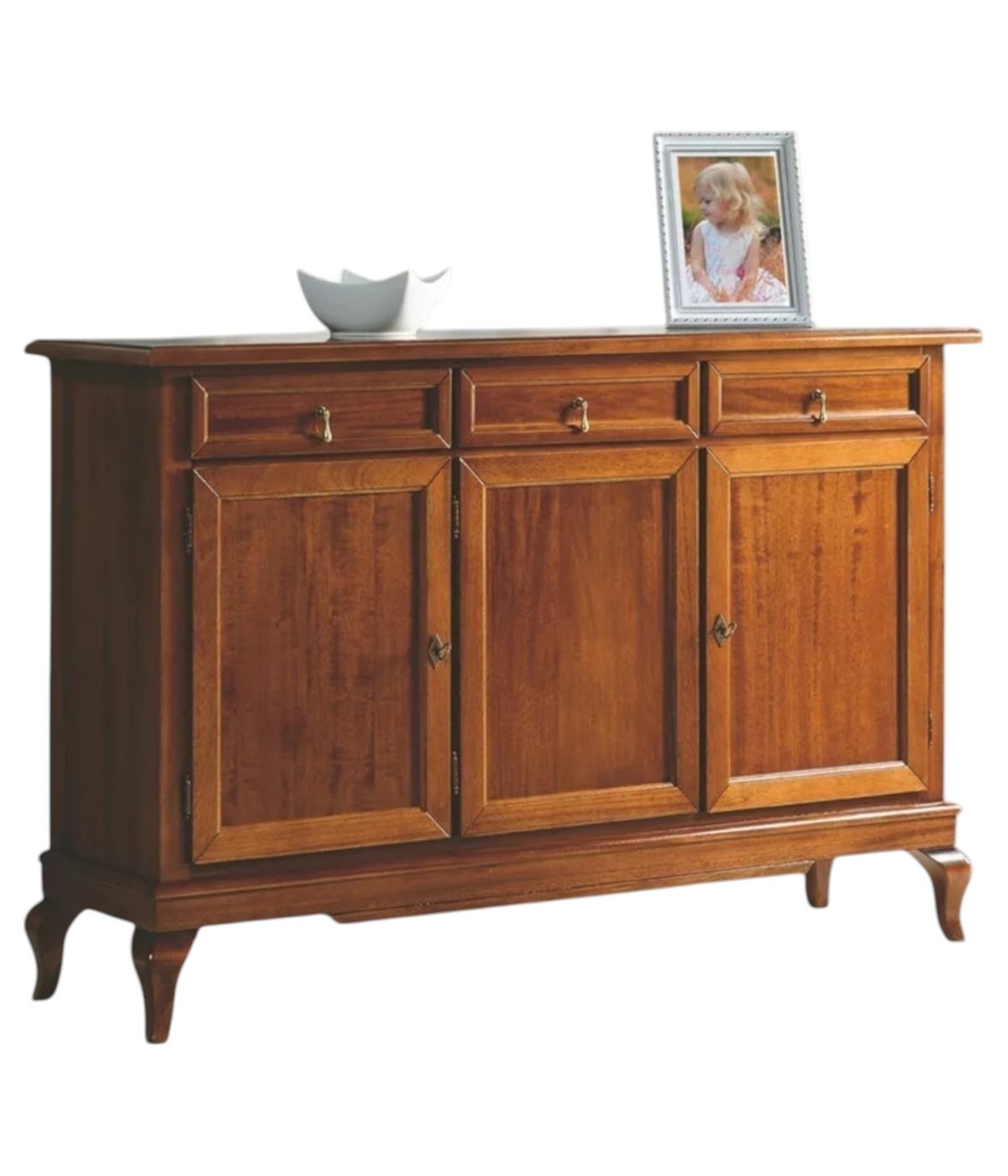 MOBILI 2G - Madia credenza arte povera 3 porte 3 cassetti tinta legno 154x42x102 (1266) vista frontale