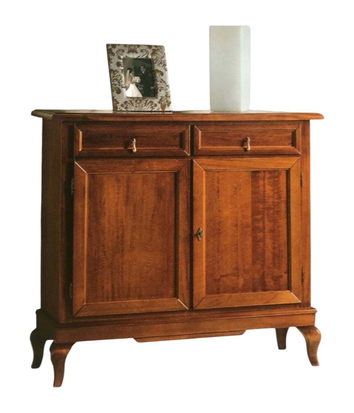 MOBILI 2G - Madia credenza arte povera 2 porte 2 cassetti tinta legno 105x42x102 (1268) vista frontale