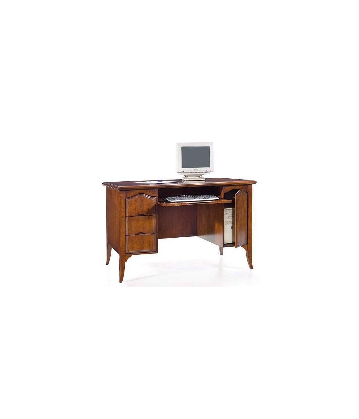 MOBILI 2G - SCRIVANIA IN LEGNO 3 CASSETTI PIANO ESTRAIBILE PORTA TASTIERA 130X75X80