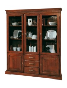 MOBILI 2G - Cristalliera arte povera 3 porte 3 cassetti legno tinta noce 180x40x200 (1221) vista frontale