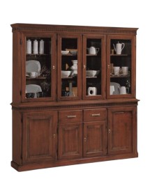 MOBILI 2G - Cristalliera arte povera 4 porte 2 cassetti legno tinta noce 200x47x214 (1224) VISTA FRONTALE