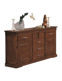 MOBILI 2G - Credenza arte povera 2 porte 7 cassetti legno tinta noce 170x47x96 (1226) vista frontale