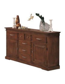 MOBILI 2G - Credenza arte povera 2 porte 7 cassetti legno tinta noce 170x47x96 (1226) vista frontale
