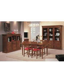 MOBILI 2G - Credenza vetrina arte povera 2 porte 3 cassetti legno tinta noce 150x47x130 (1220) vista frontale