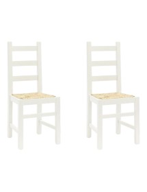 MOBILI 2G - Set 2 sedie arte povera legno bianco seduta paglia 50x47x90 vista frontale