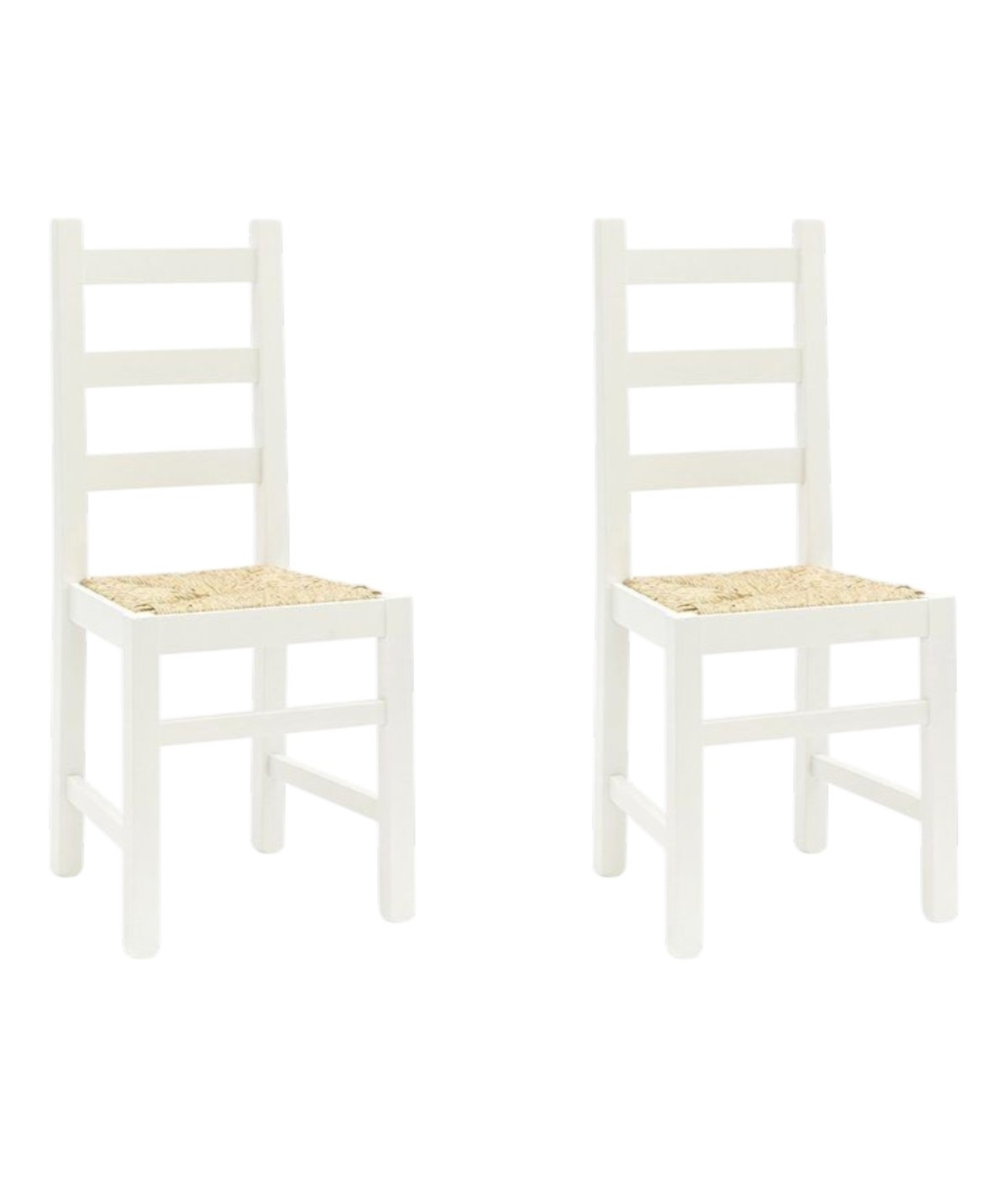 MOBILI 2G - Set 2 sedie arte povera legno bianco seduta paglia 50x47x90 vista frontale