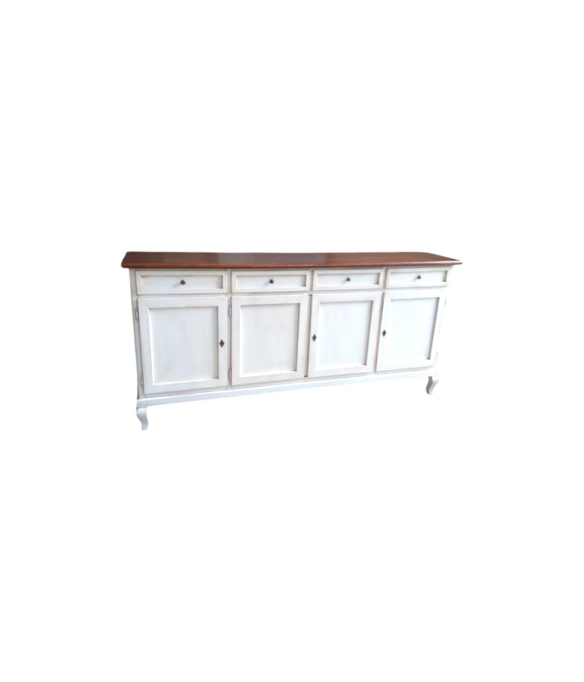 MOBILI 2G - Madia credenza 4 porte legno shabby bianco e noce 205x45x98 vista frontale