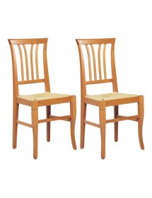 MOBILI 2G - Set 2 sedie classiche legno tinta miele seduta paglia 44x42x96 vista frontale