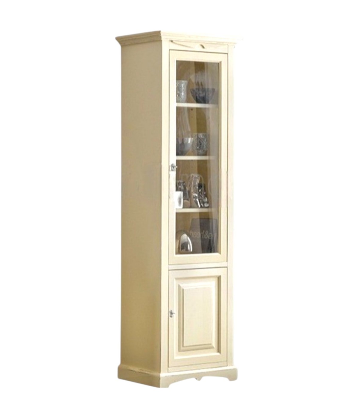 MOBILI 2G - Vetrina colonna arte povera 2 ante Legno bianco anticato 68X47X220 VISTA FRONTALE