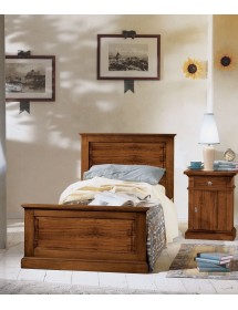 MOBILI 2G - Letto 1 piazza e mezza arte povera legno tinta noce 141x209x110 vista frontale