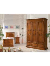 MOBILI 2G - Letto 1 piazza e mezza arte povera legno tinta noce 141x209x110 vista frontale