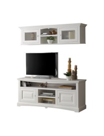 MOBILI 2G - PARETE ATTREZZATA PORTA TV CLASSICA IN LEGNO SHABBY BIANCO