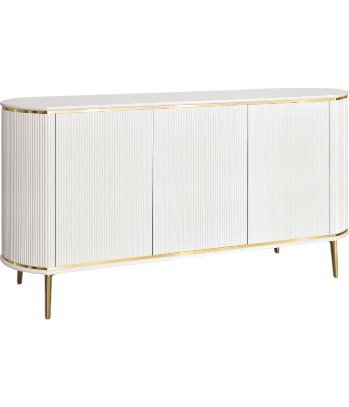 MOBILI 2G - Credenza contemporanea cannettato 3 ante legno bianco oro cromo 157X50X85 (110) vista frontale