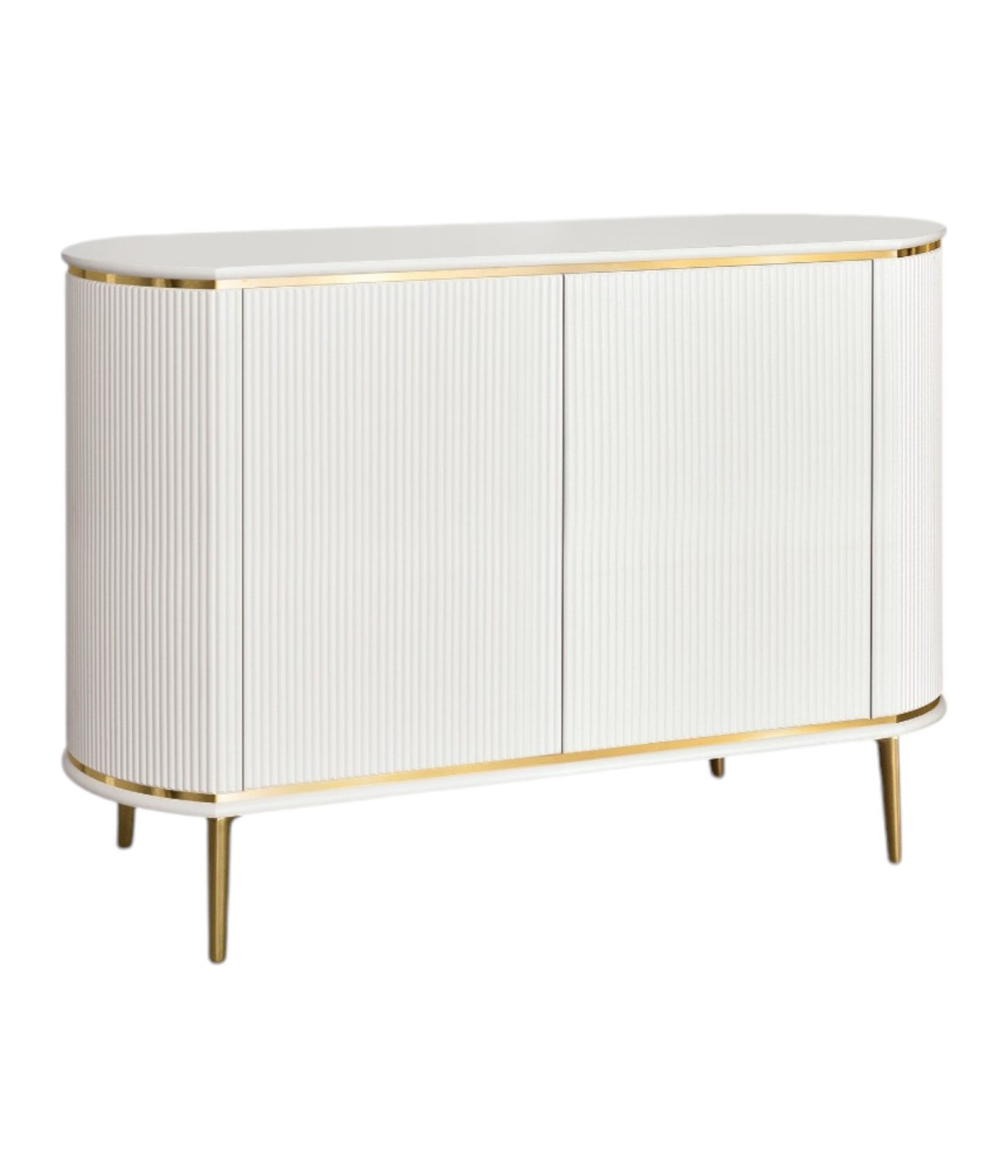 MOBILI 2G - Credenza contemporanea cannettato 2 ante legno bianco oro cromo 117X50X85 (111) vista frontale
