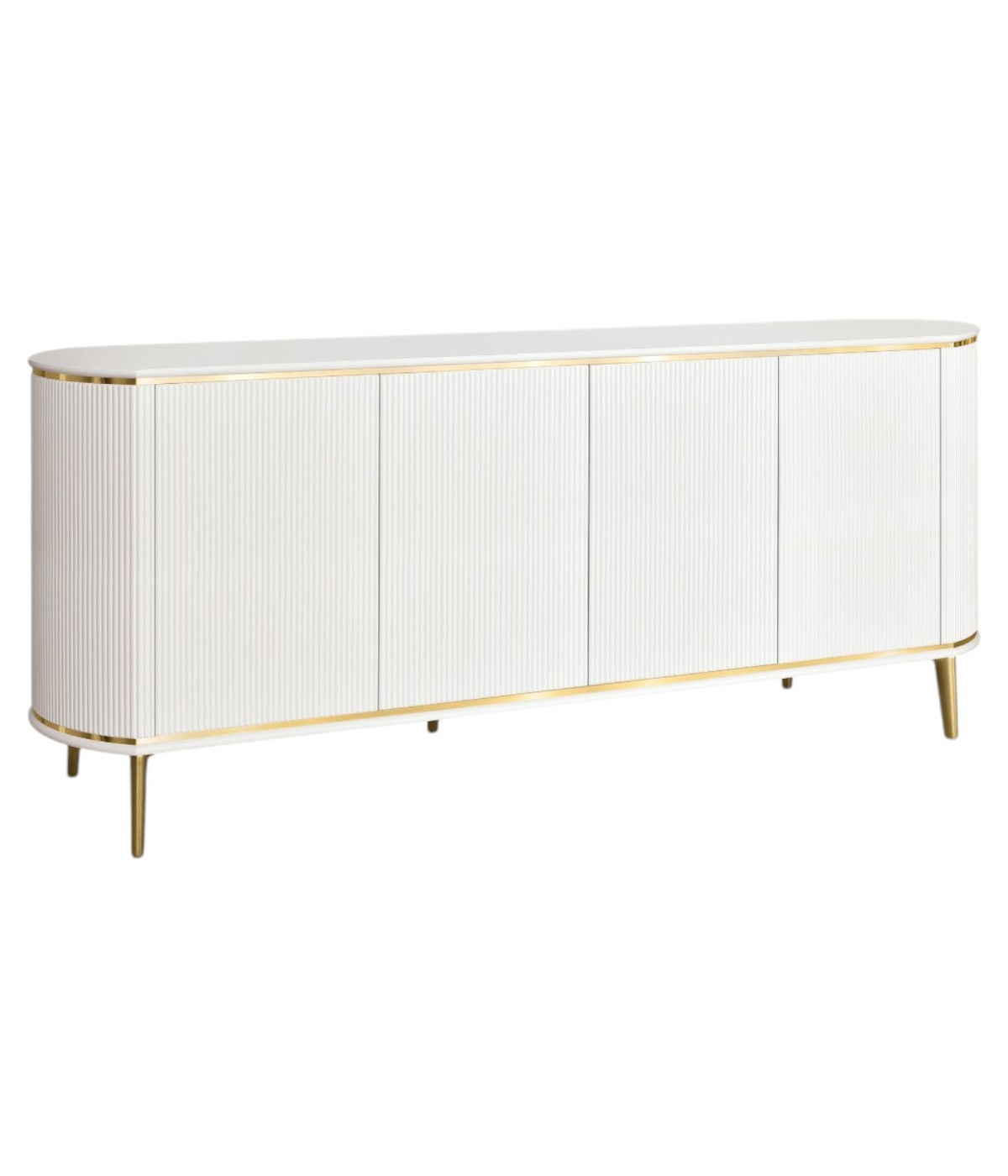 MOBILI 2G - Credenza contemporanea cannettato 4 ante legno bianco oro cromo 200X50X85 (109) vista frontale