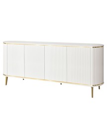 MOBILI 2G - Credenza contemporanea cannettato 4 ante legno bianco oro cromo 200X50X85 (109) vista frontale
