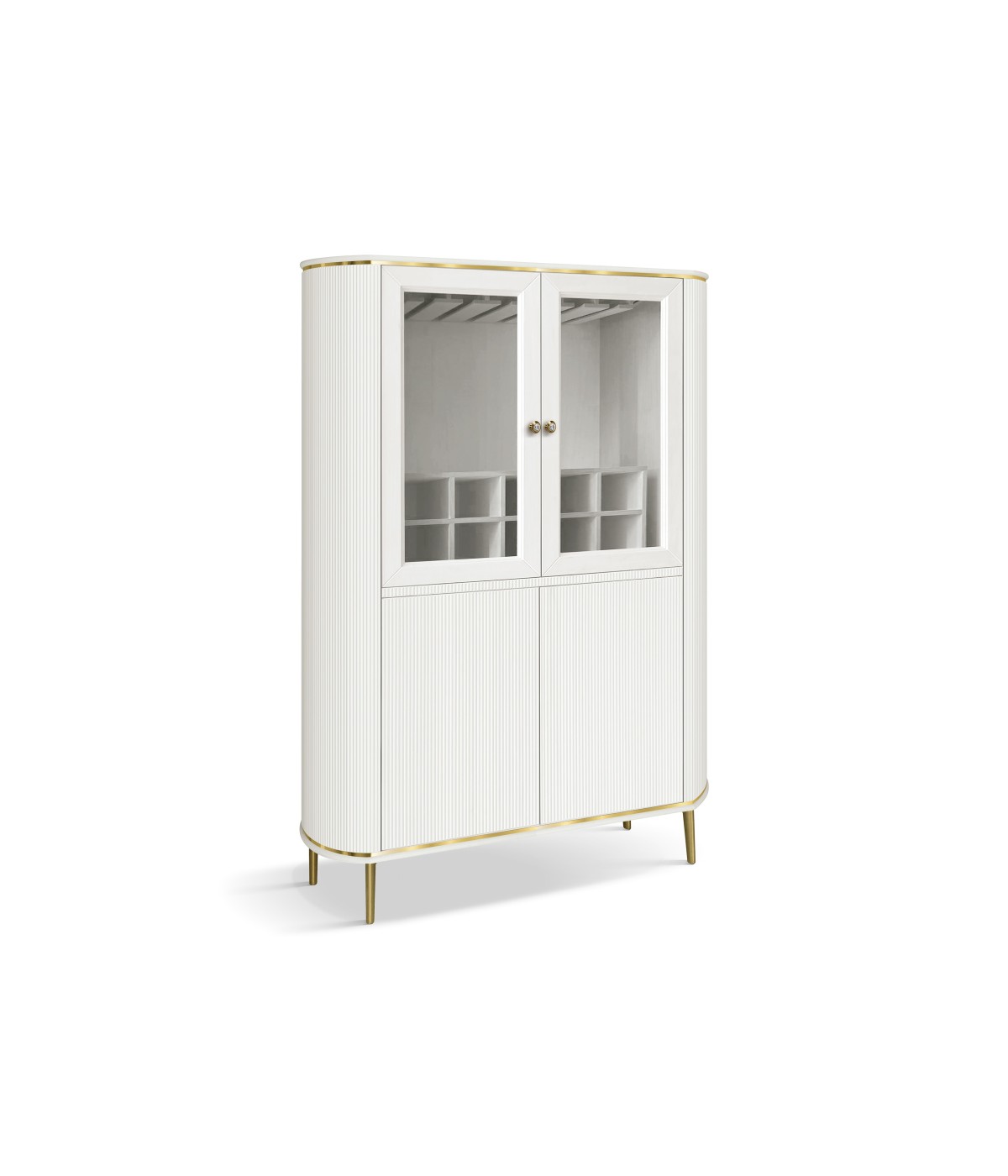 MOBILI 2G - Mobile bar contemporaneo cannettato 4 ante legno bianco oro cromo 120X50X185 (112) vista frontale