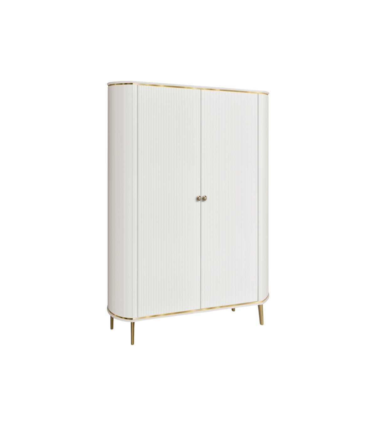 MOBILI 2G - Armadio contemporaneo cannettato 2 ante legno bianco oro cromo 126X65X215 (135) vista frontale