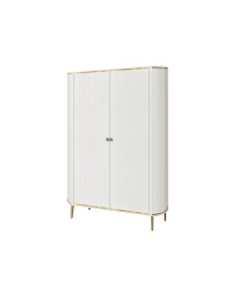 MOBILI 2G - Armadio contemporaneo cannettato 2 ante legno bianco oro cromo 126X65X215 (135) vista frontale