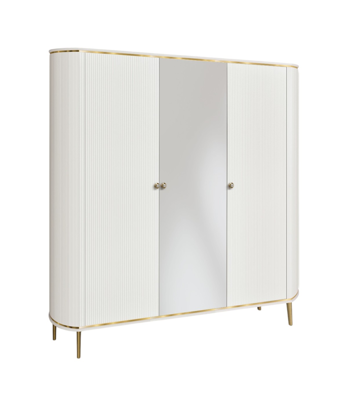 MOBILI 2G - Armadio contemporaneo cannettato 3 ante legno con specchio bianco oro cromo 173X65X240 (136) vista frontale