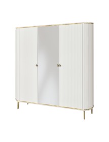 MOBILI 2G - Armadio contemporaneo cannettato 3 ante legno con specchio bianco oro cromo 173X65X240 (136) vista frontale