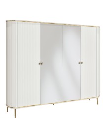 MOBILI 2G - Armadio contemporaneo cannettato 4 ante legno con specchio bianco oro cromo 220X65X240 (137) vista frontale