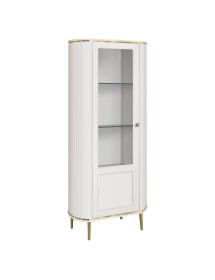 MOBILI 2G - Vetrina contemporanea cannettato 1 anta legno bianco oro cromo 78X50X185 (108) vista frontale