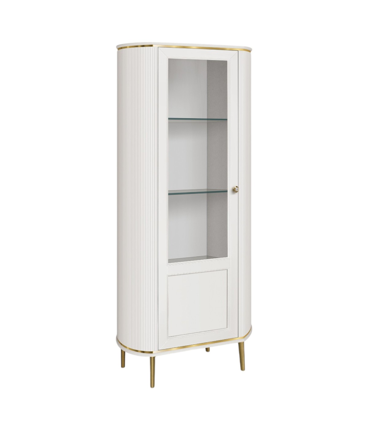 MOBILI 2G - Vetrina contemporanea cannettato 1 anta legno bianco oro cromo 78X50X185 (108) vista frontale