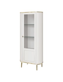 MOBILI 2G - Vetrina contemporanea cannettato 1 anta legno bianco oro cromo 78X50X185 (108) vista frontale