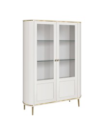 MOBILI 2G - Vetrina contemporanea cannettato 2 ante legno bianco oro cromo 120X50X185 (106) vista frontale