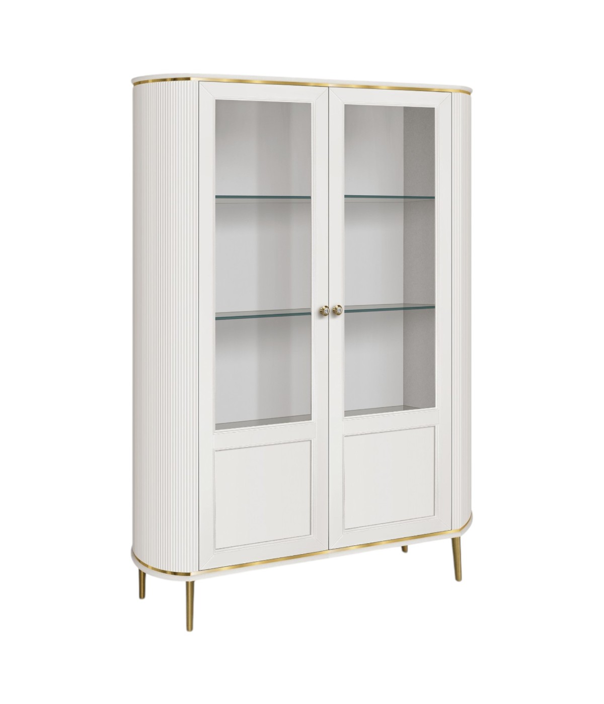MOBILI 2G - Vetrina contemporanea cannettato 2 ante legno bianco oro cromo 120X50X185 (106) vista frontale
