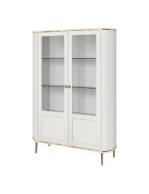 MOBILI 2G - Vetrina contemporanea cannettato 2 ante legno bianco oro cromo 120X50X185 (106) vista frontale