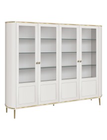 MOBILI 2G - Vetrina contemporanea cannettato 4 ante legno bianco oro cromo 208X50X200 (102) vista frontale