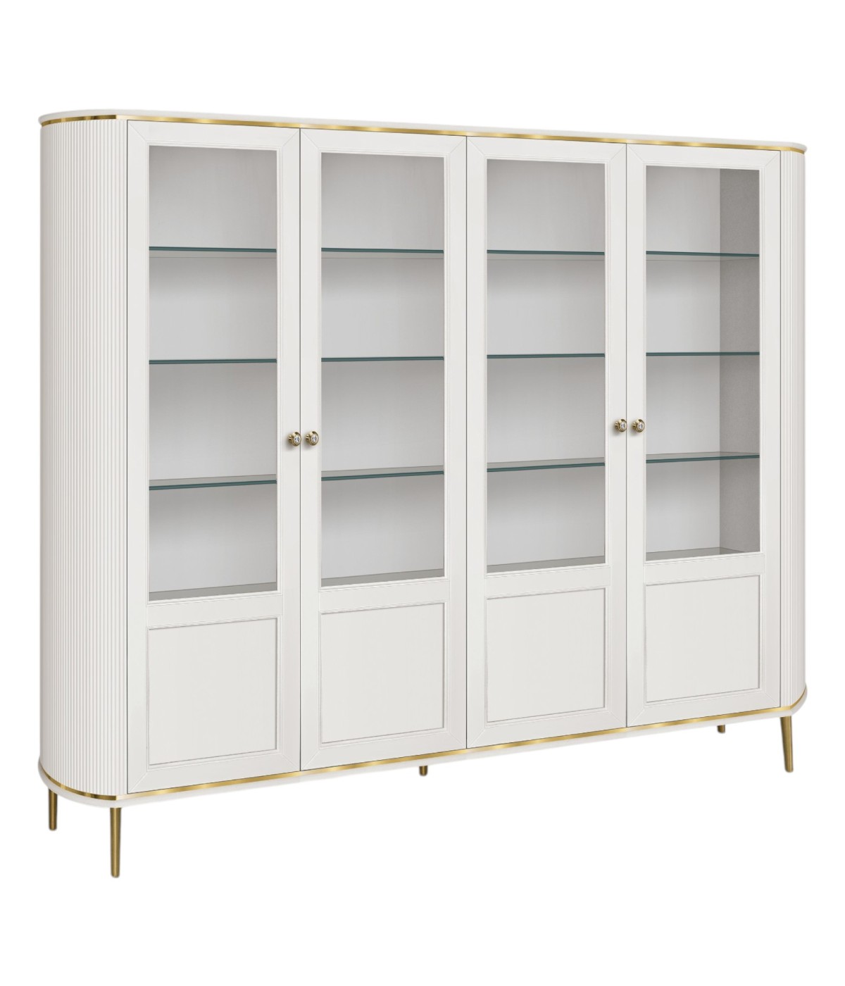 MOBILI 2G - Vetrina contemporanea cannettato 4 ante legno bianco oro cromo 208X50X200 (102) vista frontale