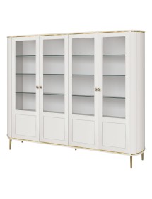 MOBILI 2G - Vetrina contemporanea cannettato 4 ante legno bianco oro cromo 208X50X200 (102)