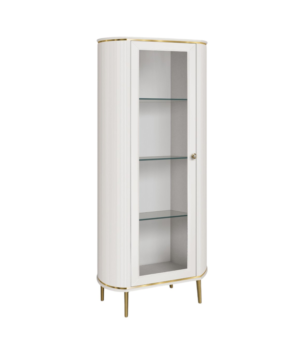 MOBILI 2G - Vetrina contemporanea cannettato 1 anta legno bianco oro cromo 78X50X185 (107) vista frontale