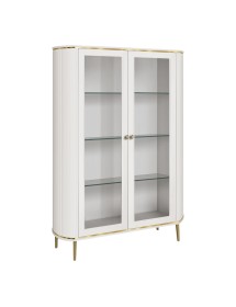 MOBILI 2G - Vetrina contemporanea cannettato 2 ante legno bianco oro cromo 120X50X185 (105) vista frontale