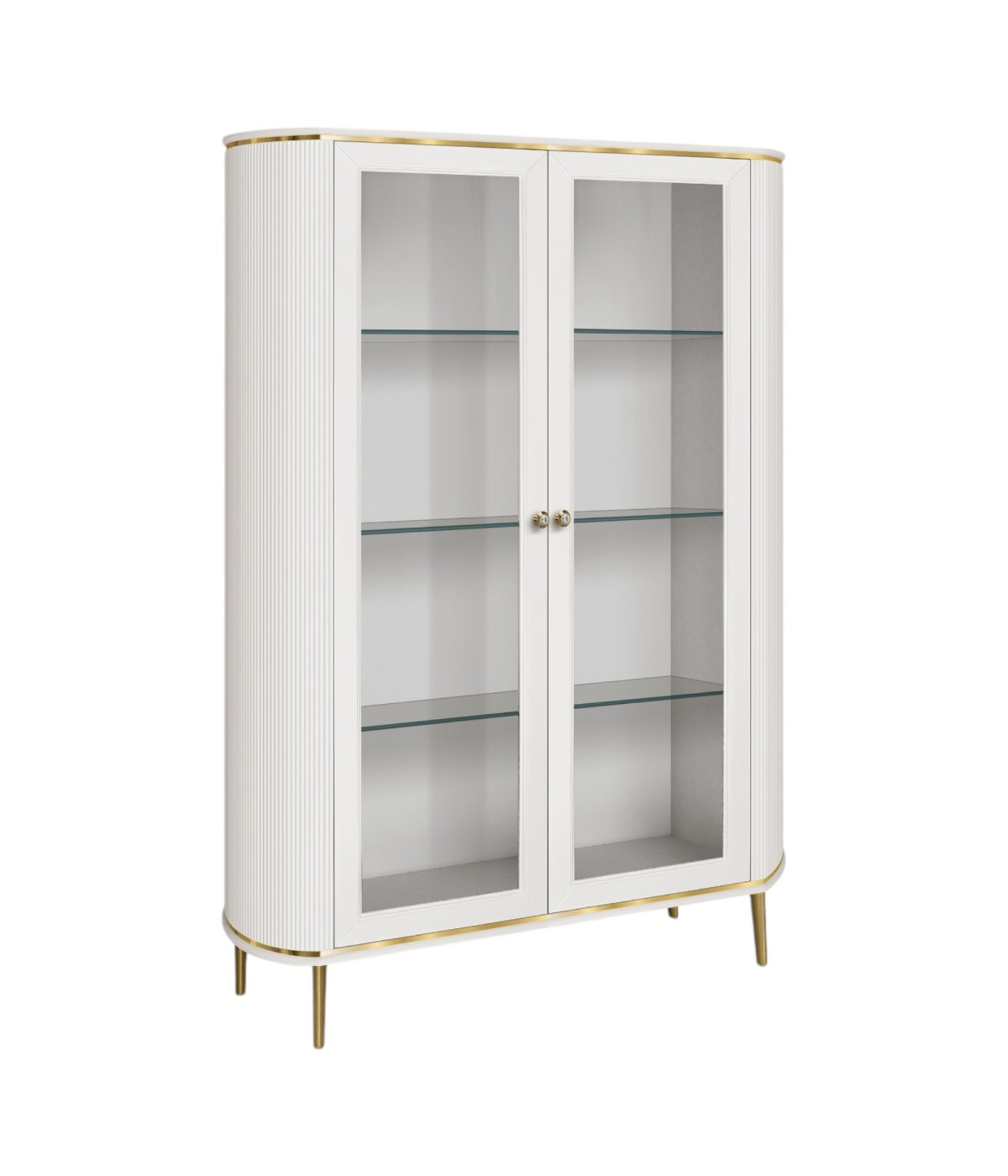 MOBILI 2G - Vetrina contemporanea cannettato 2 ante legno bianco oro cromo 120X50X185 (105) vista frontale