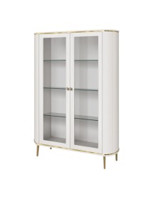 MOBILI 2G - Vetrina contemporanea cannettato 2 ante legno bianco oro cromo 120X50X185 (105) vista frontale