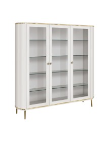 MOBILI 2G - Vetrina contemporanea cannettato 3 ante legno bianco oro cromo 164X50X200 (103) vista frontale