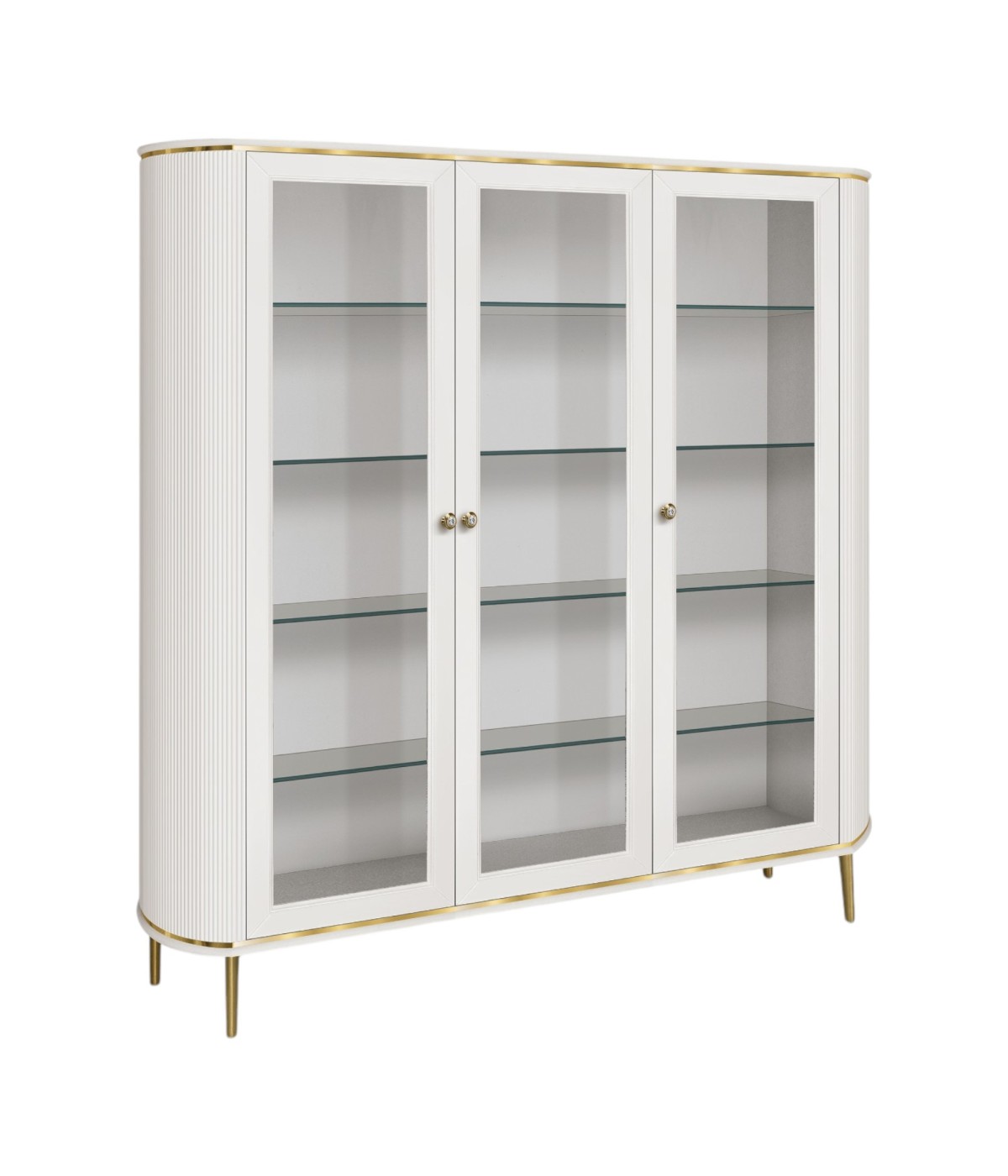 MOBILI 2G - Vetrina contemporanea cannettato 3 ante legno bianco oro cromo 164X50X200 (103) vista frontale