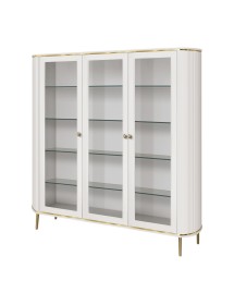 MOBILI 2G - Vetrina contemporanea cannettato 3 ante legno bianco oro cromo 164X50X200 (103) vista frontale