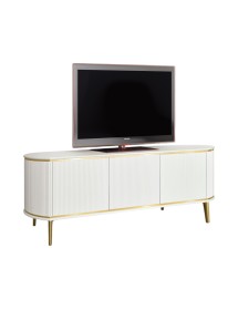 MOBILI 2G - Porta tv contemporaneo cannettato 3 ante legno bianco oro cromo 157X50X60 (114) vista frontale