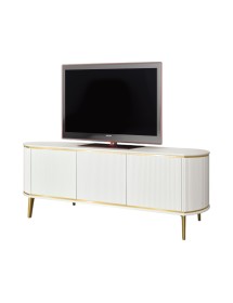 MOBILI 2G - Porta tv contemporaneo cannettato 3 ante legno bianco oro cromo 157X50X60 (114) vista frontale