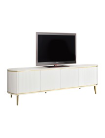 MOBILI 2G - Porta tv contemporaneo cannettato 4 ante legno bianco oro cromo 200X50X60 (113) vista frontale