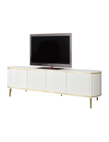 MOBILI 2G - Porta tv contemporaneo cannettato 4 ante legno bianco oro cromo 200X50X60 (113) vista frontale