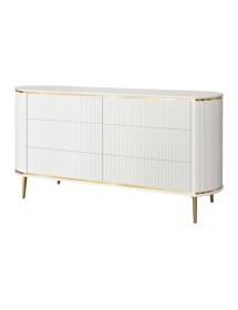 MOBILI 2G - Cassettiera contemporanea cannettato 6 cassetti legno bianco oro cromo 165X56X80 (128) vista frontale
