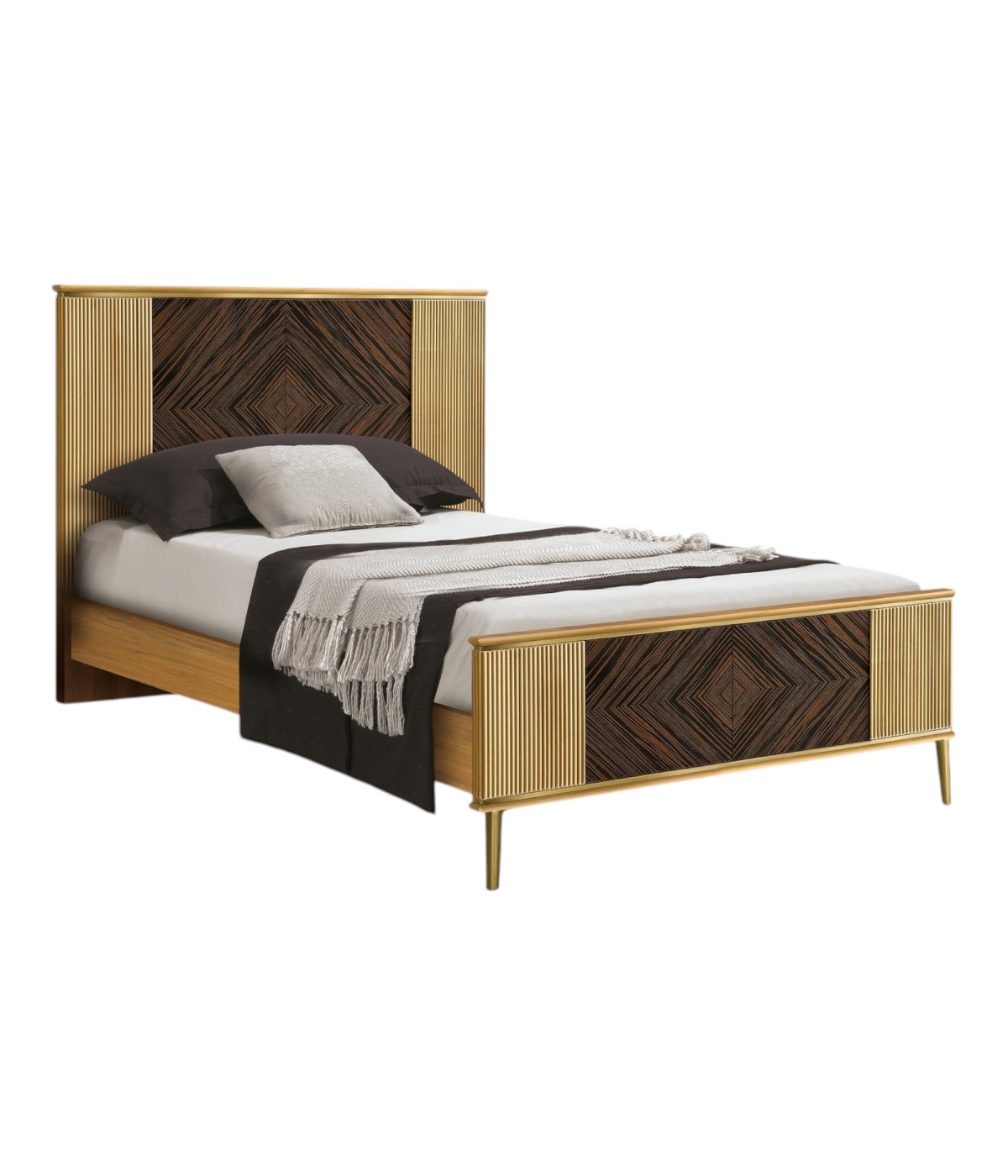 MOBILI 2G - Letto 1 piazza e mezza contemporaneo cannettato legno naturale 135x207x150 (131) VISTA FRONTALE