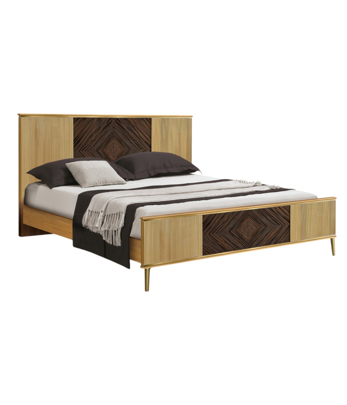 MOBILI 2G - Letto matrimoniale contemporaneo cannettato legno naturale 215x212x150 (130) vista frontale